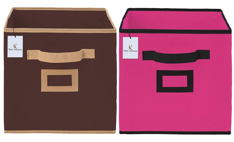 Kuber Industries Kuber Industries Non Woven 2 Pieces Small Foldable Storage Organiser CubesBoxes Coffee Pink CTKTC035170  - Image 2