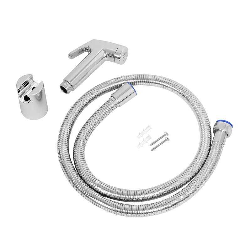 Kuber Industries Health Faucet Stainless Steel Jet Spray for Toilet Health Faucet for Toilet Hand Faucets with Hose Wall Hook Toilet Desire Health Faucet Silver - Image 1