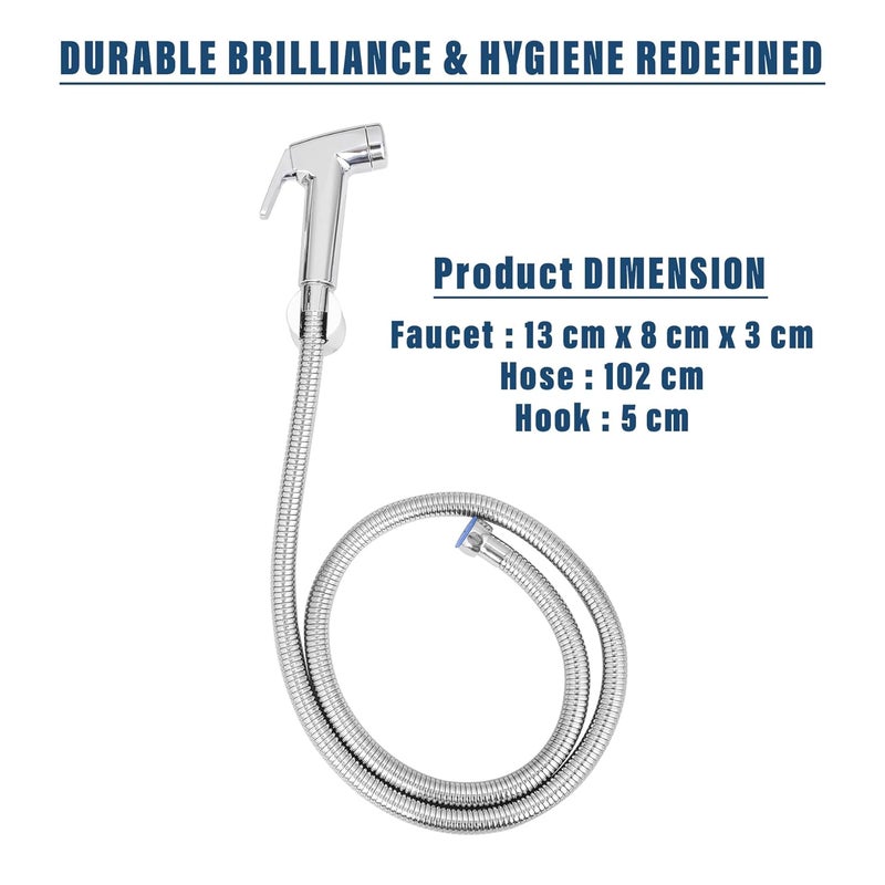 Kuber Industries Health Faucet Stainless Steel Jet Spray for Toilet Health Faucet for Toilet Hand Faucets with Hose Wall Hook Toilet Desire Health Faucet Silver - Image 3