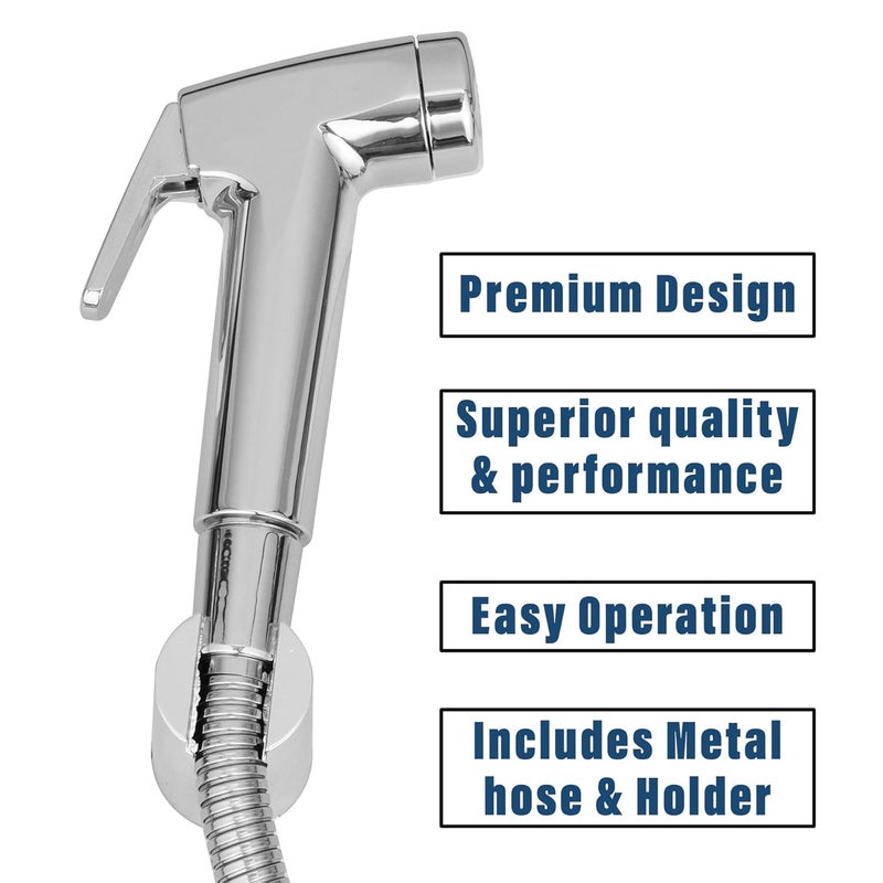 Kuber Industries Health Faucet Stainless Steel Jet Spray for Toilet Health Faucet for Toilet Hand Faucets with Hose Wall Hook Toilet Desire Health Faucet Silver - Image 2