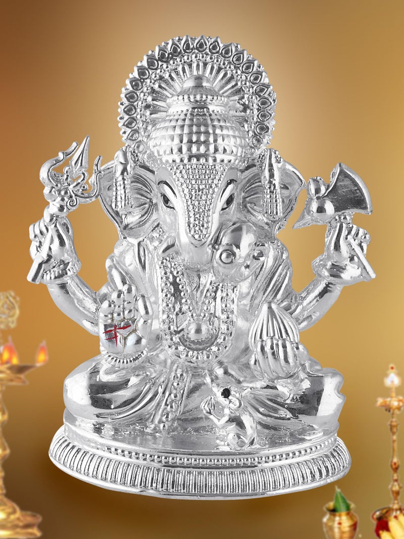 PRD CARATCAFE Silver 925 Dagdusheth Ganesh Statue, 80+ GMS Silver God Murti for Home Pooja. Hallmark Certified Solid Silver Idol for Home, Office & Silver Gifts. - Image 2