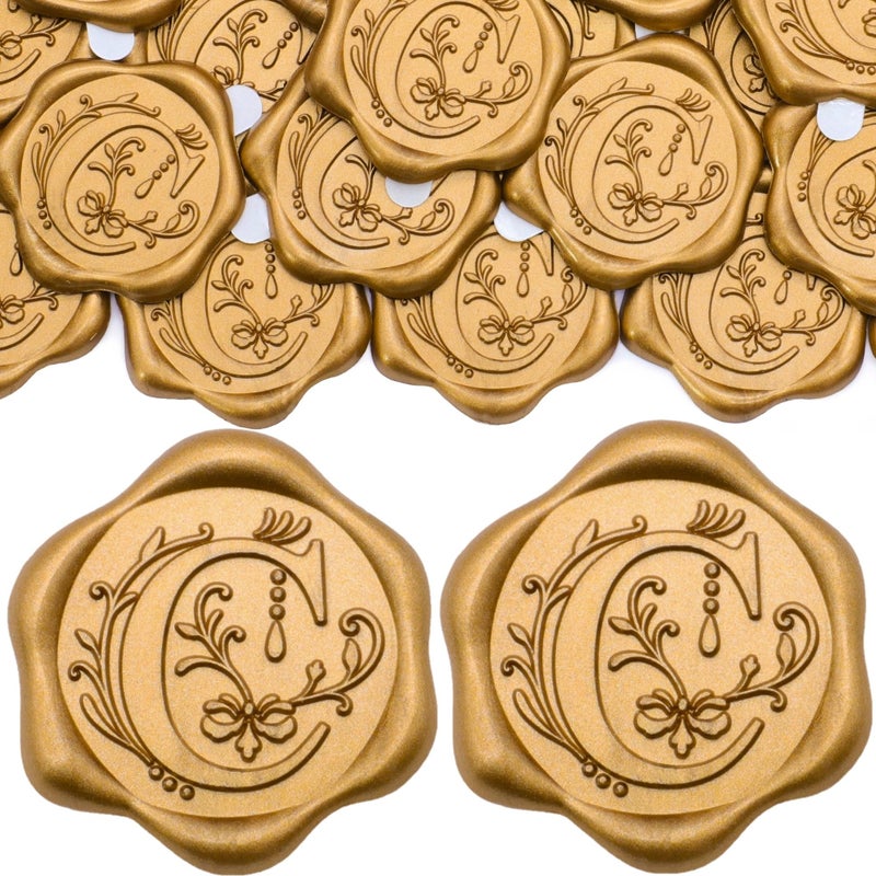 SWANGSA 50 Pack Letter C Wax Seal Stickers Antique Gold Initial Alphabet SelfAdhesive Wax Seal Stickers for Wedding Party Invitation Envelopes