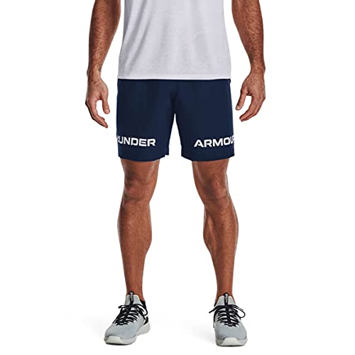 Under Armour Woven Graphic Wordmark Shorts, Academy Blue (408)/White, Medium - Image 1