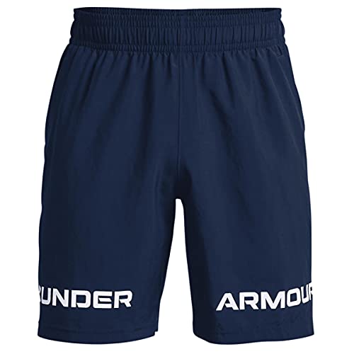 Under Armour Woven Graphic Wordmark Shorts, Academy Blue (408)/White, Medium - Image 4