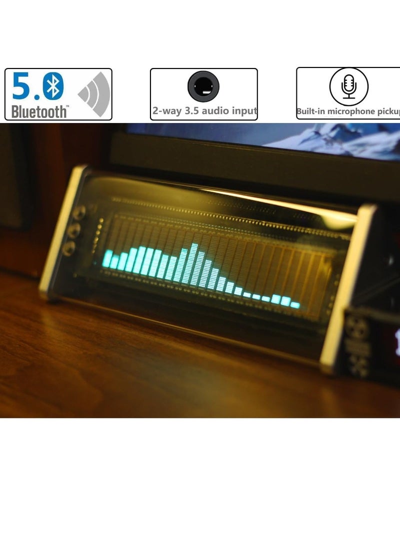 VFD Clock, 4-in-1 Multifunction Vacuum Fluorescent Display Clock with Music Spectrometer, Bluetooth 5.0 Receiver, 2-Way Audio Switcher, Remote Control, Spectrum Mode, Ideal Gift for Boyfriend - Image 2