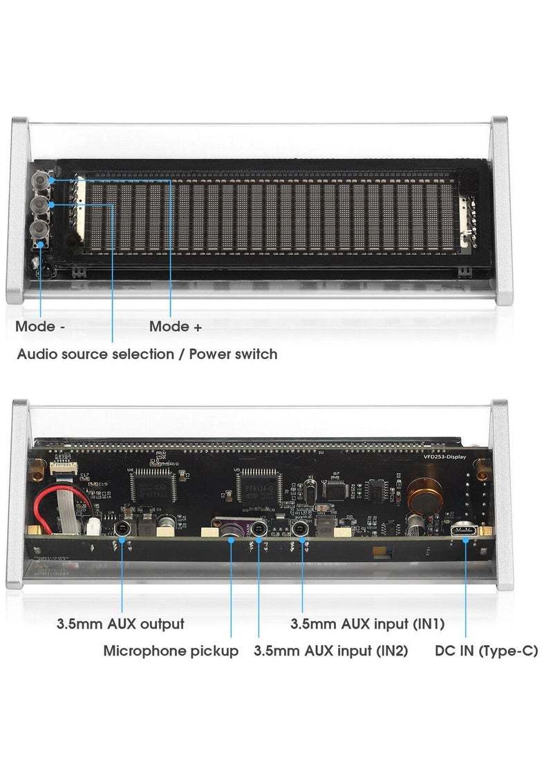 VFD Clock, 4-in-1 Multifunction Vacuum Fluorescent Display Clock with Music Spectrometer, Bluetooth 5.0 Receiver, 2-Way Audio Switcher, Remote Control, Spectrum Mode, Ideal Gift for Boyfriend - Image 5