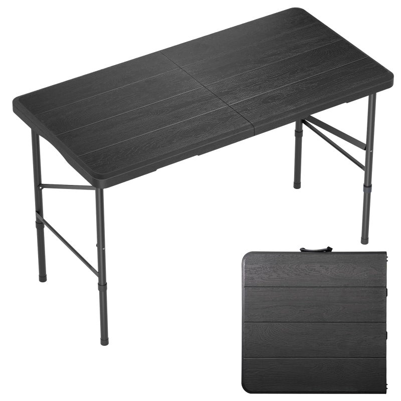 Hsundries 4 Ft Plastic Folding Table,Heavy Duty Portable Table for Indoor & Outdoor,Wood Grain Desktop & 350lbs Weight Capacity,Premium Solutions for Camping,Picnic,BBQ and Party - Image 1