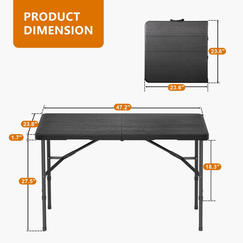 Hsundries 4 Ft Plastic Folding Table,Heavy Duty Portable Table for Indoor & Outdoor,Wood Grain Desktop & 350lbs Weight Capacity,Premium Solutions for Camping,Picnic,BBQ and Party - Image 4