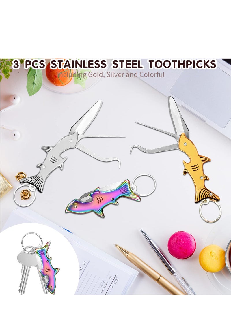 SYOSI - 3 Pcs Portable Toothpick, Metal Pocket Toothpick, Stainless Steel Toothpick, Reusable Toothpick, Keychain Tool with Bottle Opener for Outdoor Picnic Travel(Gold Silver Iridescent) - Image 1