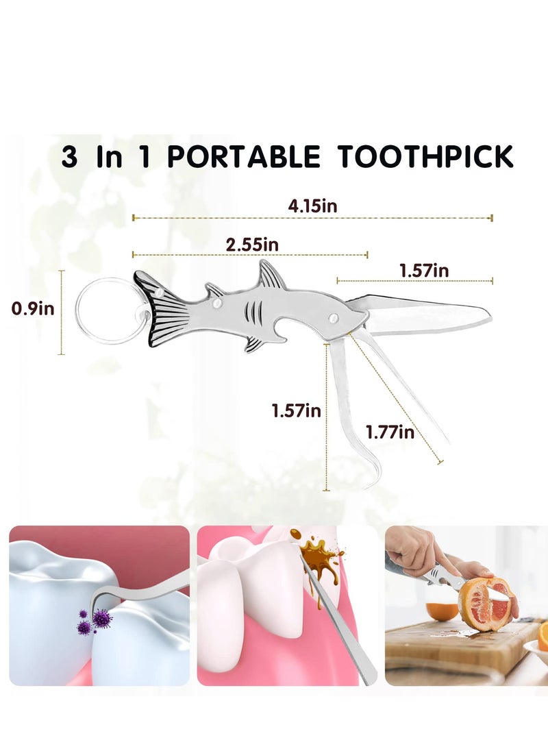 SYOSI - 3 Pcs Portable Toothpick, Metal Pocket Toothpick, Stainless Steel Toothpick, Reusable Toothpick, Keychain Tool with Bottle Opener for Outdoor Picnic Travel(Gold Silver Iridescent) - Image 1