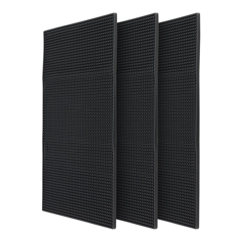 JOIKIT 3 PCS Rubber Bar Mat 18 x 12 Inch Rubber Bar Service Mat Non Slip Bar Spill Mat for Kitchen Coffee Shops Restaurants Black