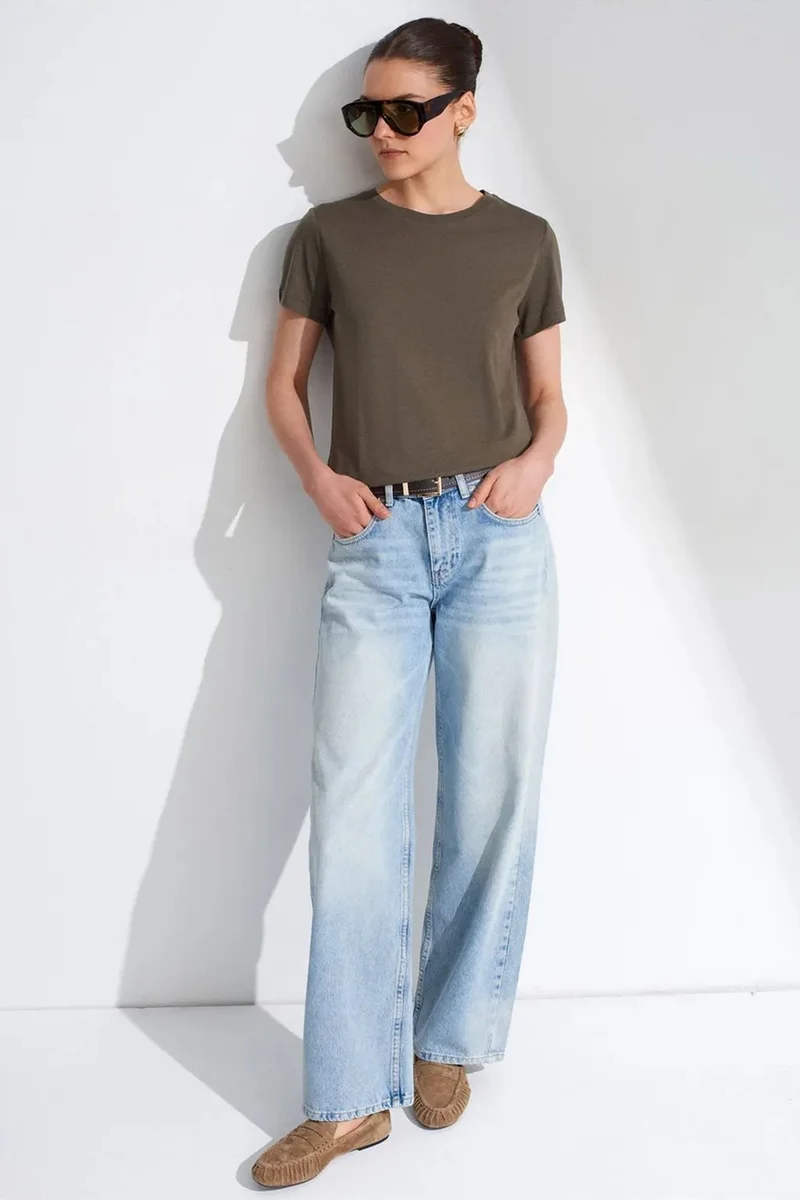 Dilvin Khaki Green DILVIN Women's Crew Neck Short Sleeve T-Shirt for Women | Best Price UAE