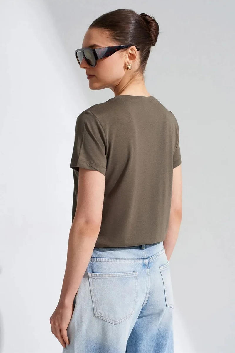 Dilvin Khaki Green DILVIN Women's Crew Neck Short Sleeve T-Shirt for Women | Best Price UAE