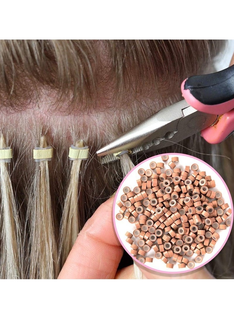 إستيل حلقات وصلات صغيرة مبطنة بالسيليكون خرز ريشة شعر 5.0x3.0x3.0 ملم أشقر داكن - Image 5