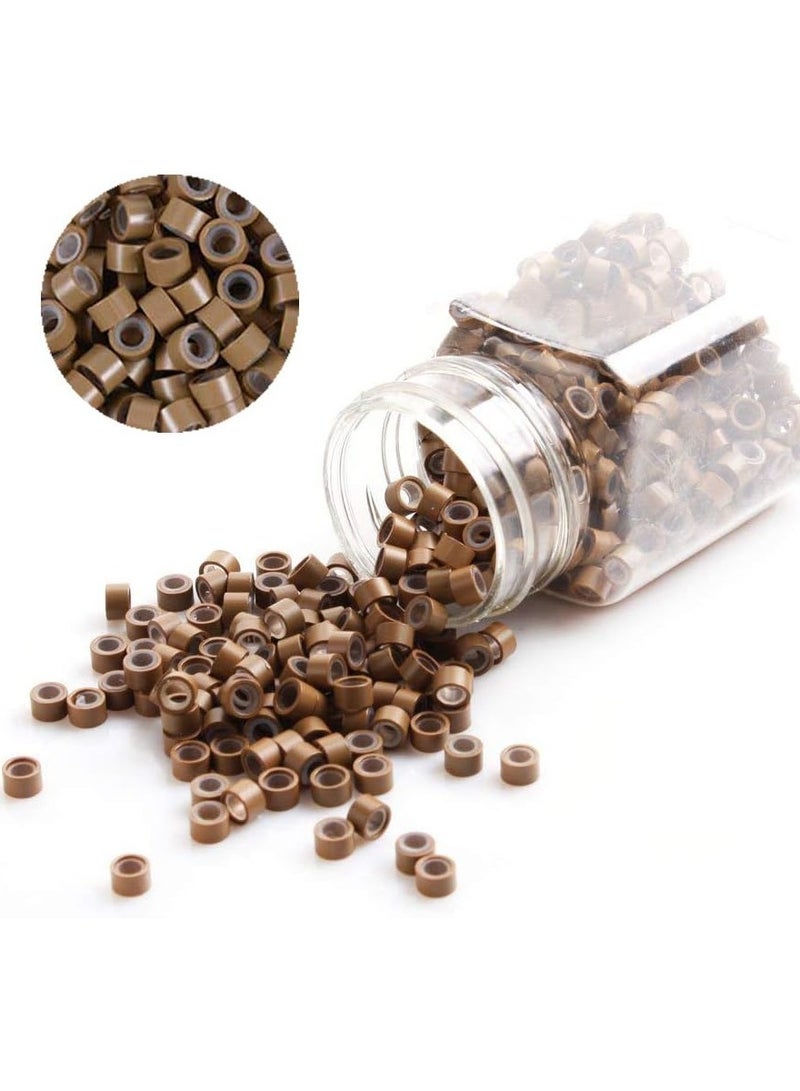 إستيل حلقات وصلات صغيرة مبطنة بالسيليكون خرز ريشة شعر 5.0x3.0x3.0 ملم أشقر داكن - Image 1