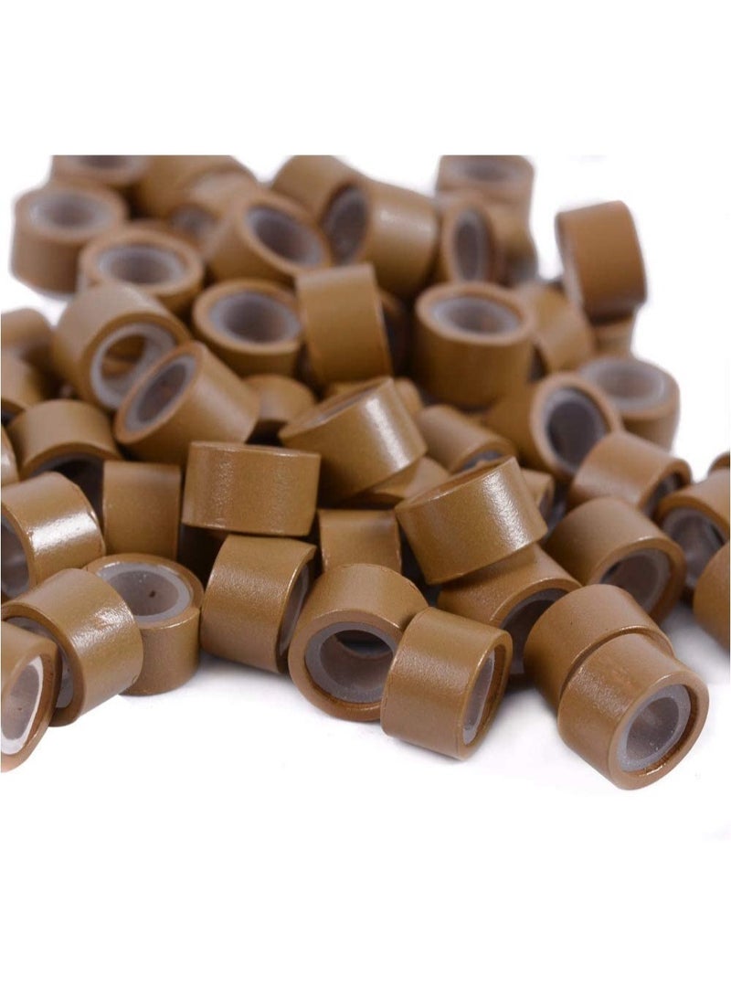 إستيل حلقات وصلات صغيرة مبطنة بالسيليكون خرز ريشة شعر 5.0x3.0x3.0 ملم أشقر داكن - Image 3