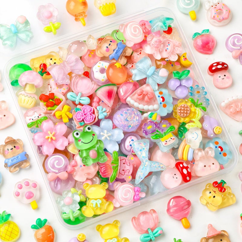 Vellibring 60PCS Cute Slime Charms Mixed Flatback Resin Charms Set,60 Styles Cartoon Making Kit Decorations for DIY Craft Phone Cases Nails Scrapbooking - Image 2