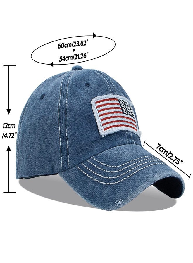 Pogah Distressed Ponytail Hat for Women American-Flag Pony Tail Caps High Bun (Navy, One Size) - Image 2