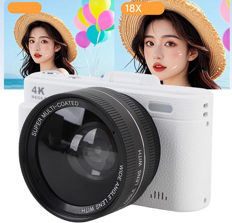 Zunate 4K Digital Camera 64MP for Photography, Vlogging Camera with 180° Flip Screen Stabilization, 18X Zoom Mirrorless Travel Cameras with 0.45X Wide Angle Lens, Type C Charging - Image 4