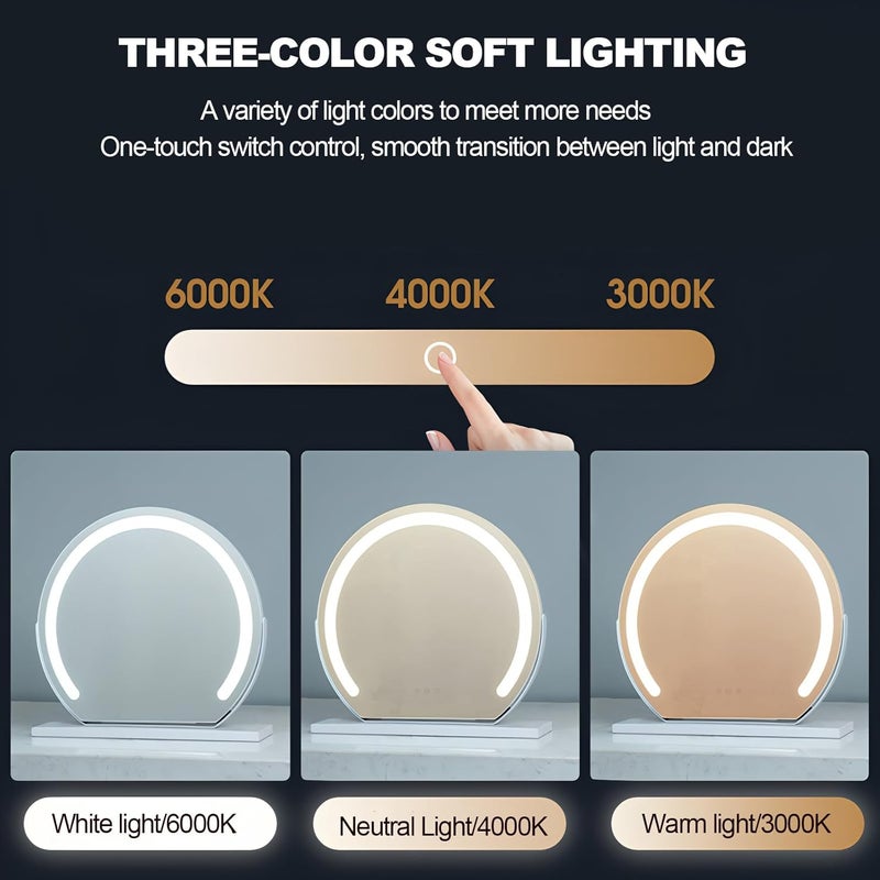 FOREENIU Large Vanity Makeup Mirror with Light,50x49cm LED Make Up Mirror,90° Rotate Degrees with 3 Color Dimming for Bedroom, Dressing Table,Birthday Gift for Women - Image 3