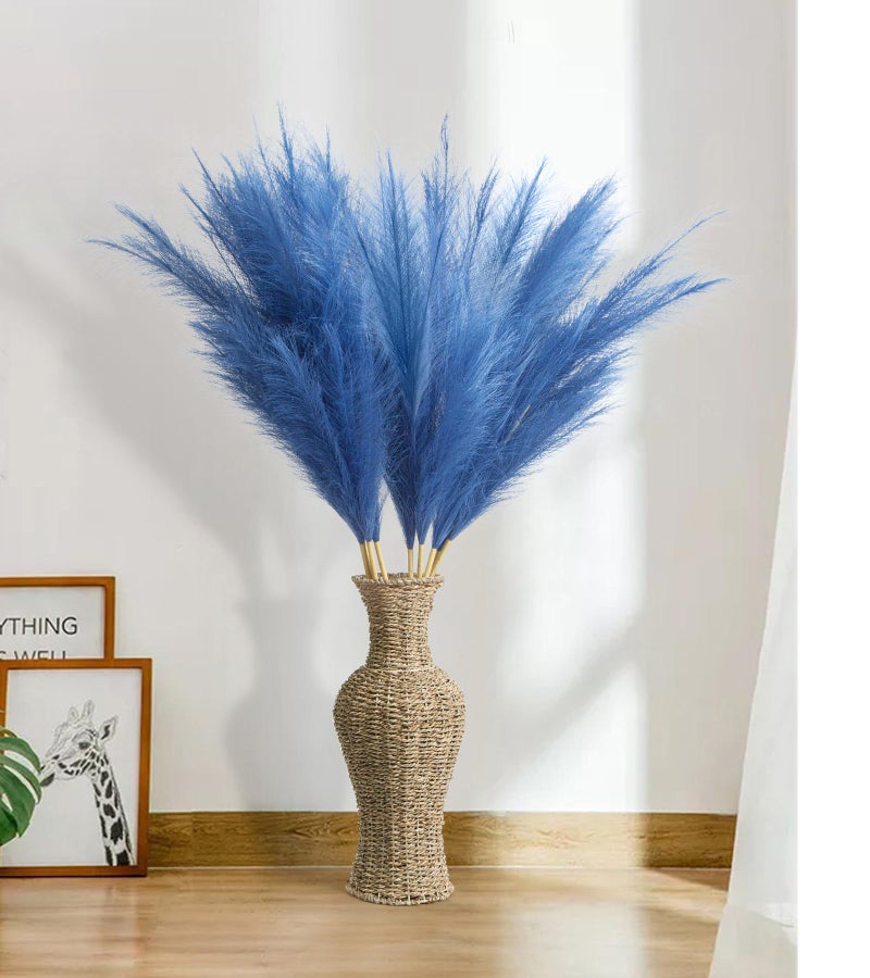 MUUNC 9 Pcs 45" Tall Pampas Grass Blue Decor, Long Stem Artificial Flower Floor Vase Large Faux Floral Pompas Fake Plants Dried Bouquet Arrangement Vase Filler for Boho Home Wedding Decoration - Image 2