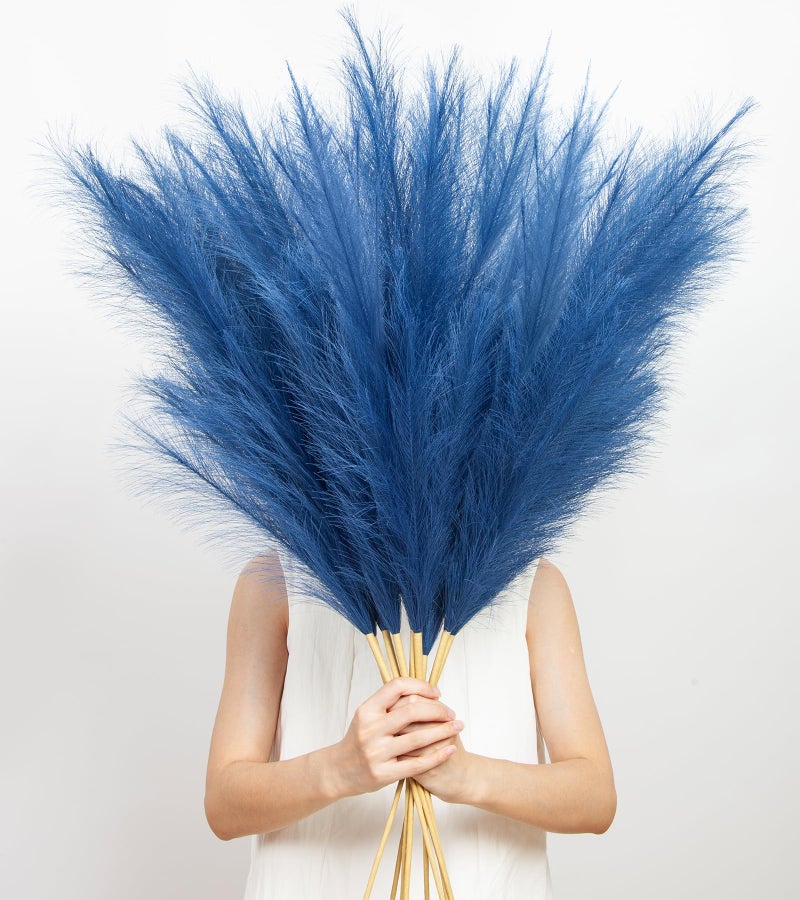 MUUNC 9 Pcs 45" Tall Pampas Grass Blue Decor, Long Stem Artificial Flower Floor Vase Large Faux Floral Pompas Fake Plants Dried Bouquet Arrangement Vase Filler for Boho Home Wedding Decoration - Image 1