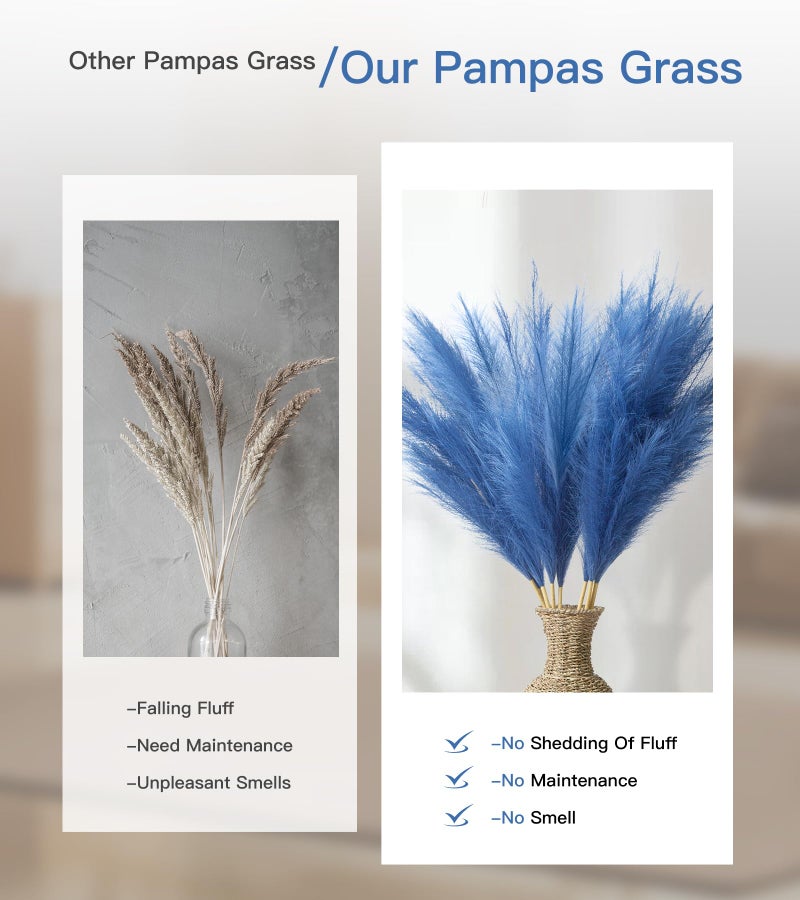 MUUNC 9 Pcs 45" Tall Pampas Grass Blue Decor, Long Stem Artificial Flower Floor Vase Large Faux Floral Pompas Fake Plants Dried Bouquet Arrangement Vase Filler for Boho Home Wedding Decoration - Image 5
