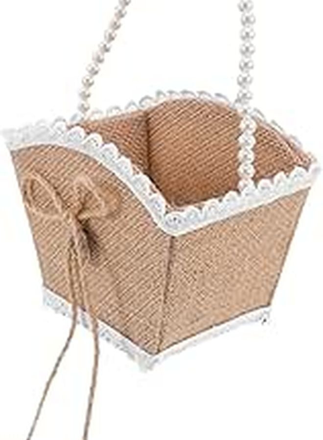 Linen Handwoven Wedding Flower Girl Basket Lightweight Floral Decoration - Image 1