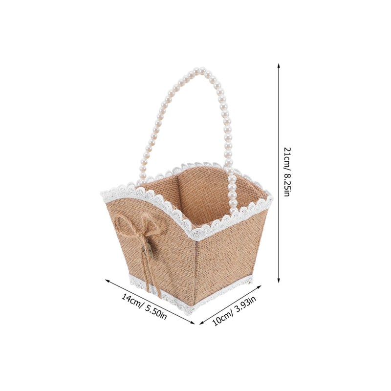 Linen Handwoven Wedding Flower Girl Basket Lightweight Floral Decoration - Image 3