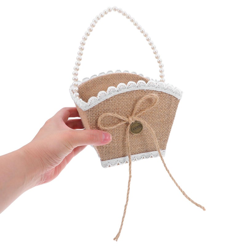 Linen Handwoven Wedding Flower Girl Basket Lightweight Floral Decoration - Image 5