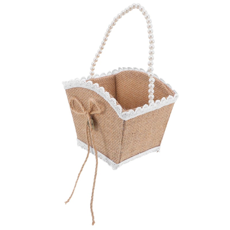 Linen Handwoven Wedding Flower Girl Basket Lightweight Floral Decoration - Image 2