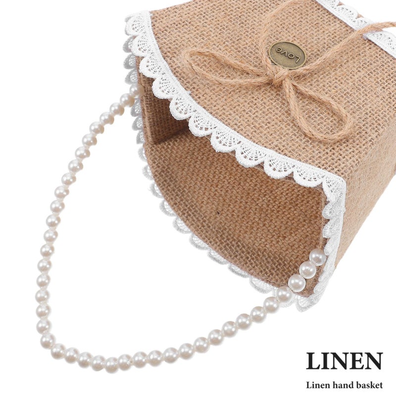 Linen Handwoven Wedding Flower Girl Basket Lightweight Floral Decoration - Image 4