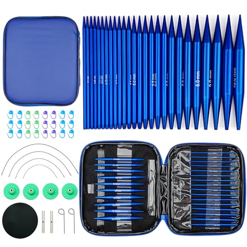 Hobekoee 13 Pairs Interchangeable Circular Knitting Needles Set 3mm10mm Interchangeable Aluminum Round Knitting Needles Set with 4 Swivel Cables for DIY Knitting Lovers - Image 1