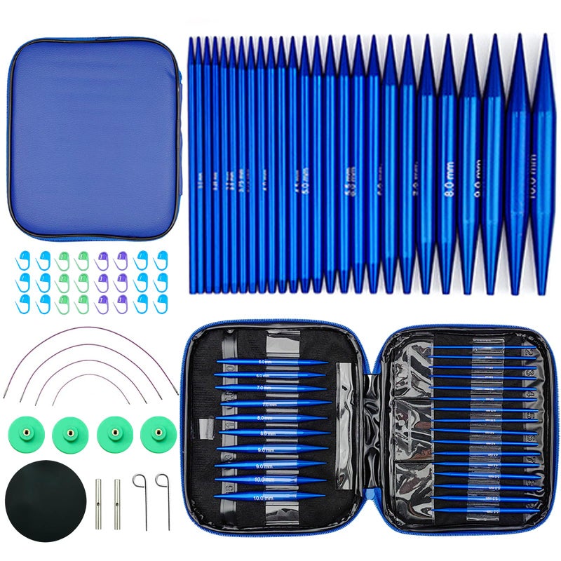 Hobekoee 13 Pairs Interchangeable Circular Knitting Needles Set 3mm10mm Interchangeable Aluminum Round Knitting Needles Set with 4 Swivel Cables for DIY Knitting Lovers - Image 2