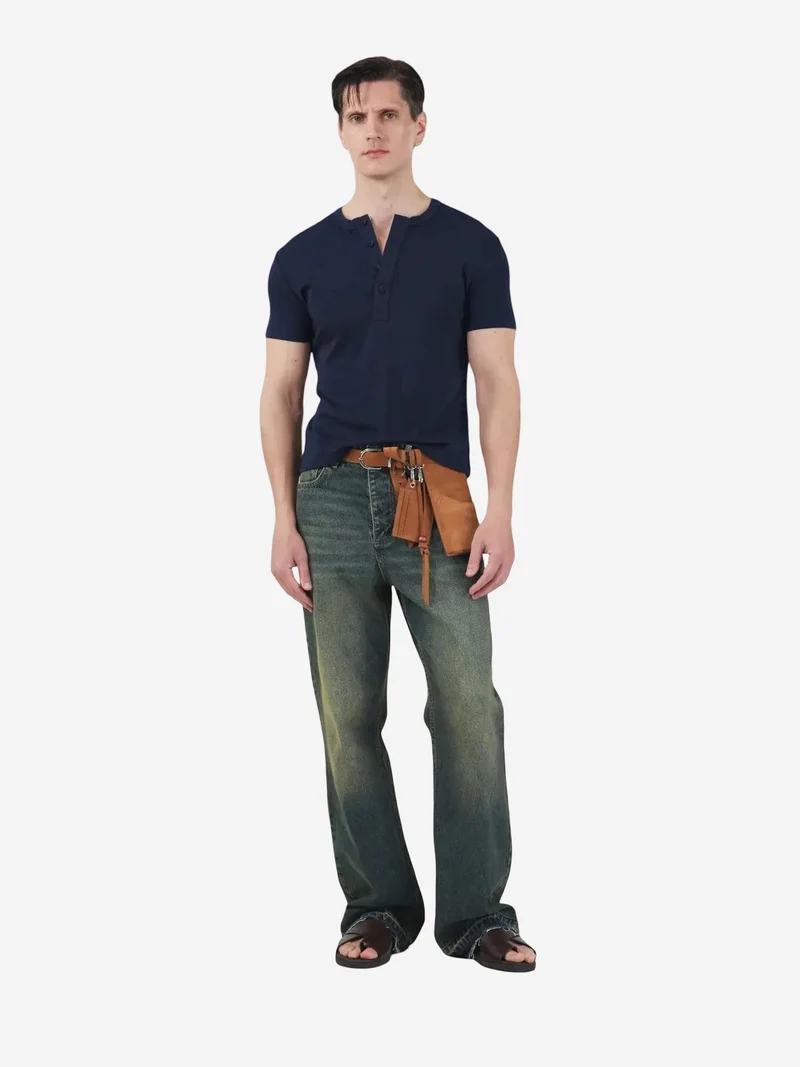 جيستو GIESTO Slim Fit Button-Up Crew Neck T-Shirt