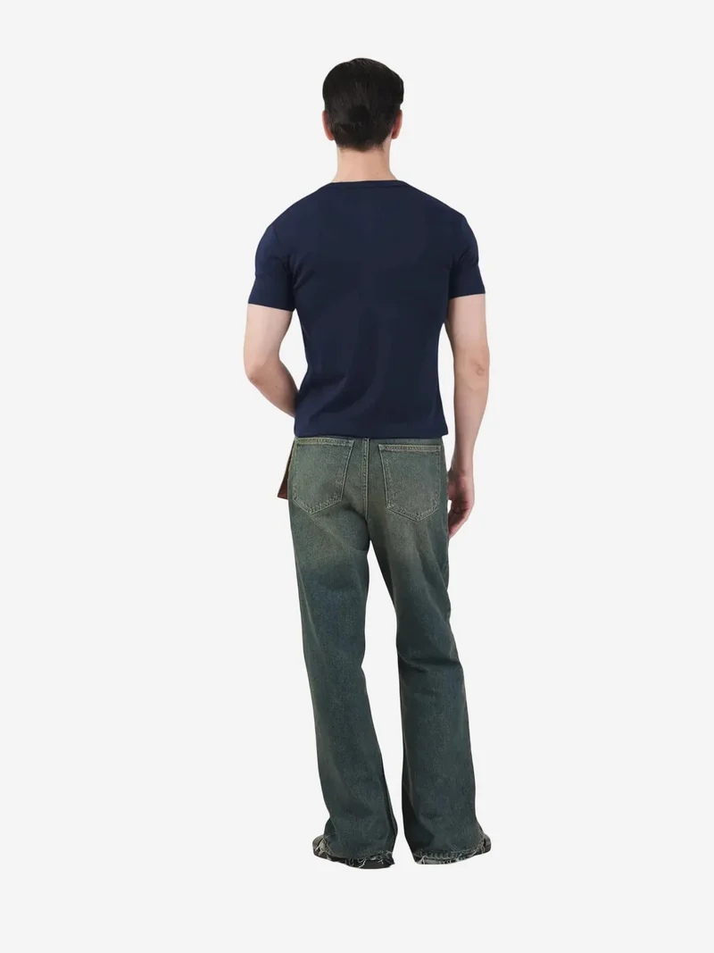 Giesto Navy Blue GIESTO Slim Fit Button-Up Crew Neck T-Shirt for Men | Best Price UAE