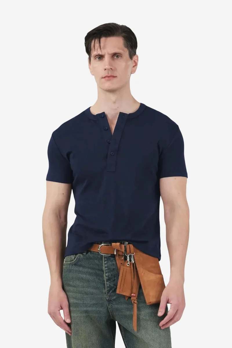 GIESTO Slim Fit Button-Up Crew Neck T-Shirt