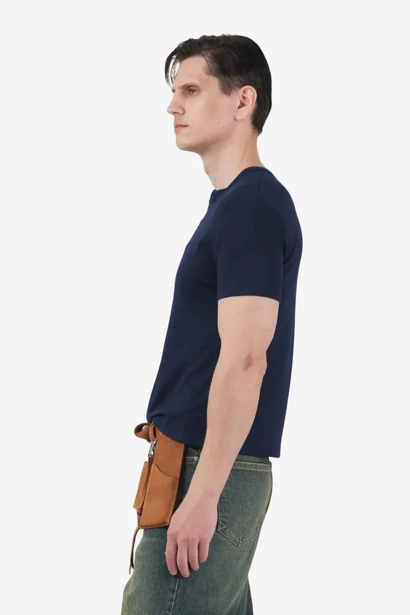 Giesto Navy Blue GIESTO Slim Fit Button-Up Crew Neck T-Shirt for Men | Best Price UAE