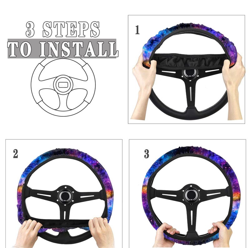 AFPANQZ Nebula Galaxy Design Steering Wheel Covers 14-15" inch Universal Fit Most Car Sedans SUVs Comfort Grip Comfortable Handmade Neoprene Breathable Steering Wheel Protector Blue Purple - Image 4