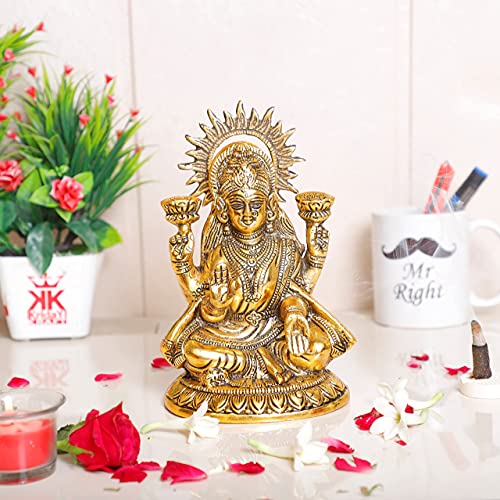 KridayKraft Laxmi ji Metal Statue for Pooja Room,Maa Laxmi Idol Murti Decorative Your Home,Office & Religious Idol Gift Article,Showpiece Figurines..., Gold - Image 1