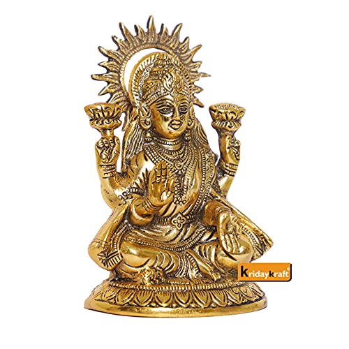 KridayKraft Laxmi ji Metal Statue for Pooja Room,Maa Laxmi Idol Murti Decorative Your Home,Office & Religious Idol Gift Article,Showpiece Figurines..., Gold - Image 4