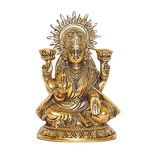KridayKraft Laxmi ji Metal Statue for Pooja Room,Maa Laxmi Idol Murti Decorative Your Home,Office & Religious Idol Gift Article,Showpiece Figurines..., Gold - Image 3