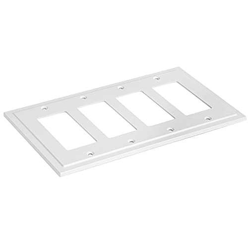 Henne Bery Modern Edge Decorative Wall Plate Switch Plate Outlet Cover, Durable Solid Zinc Alloy (Quad Decorator, White) - Image 3
