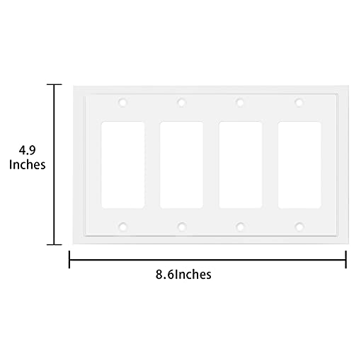 Henne Bery Modern Edge Decorative Wall Plate Switch Plate Outlet Cover, Durable Solid Zinc Alloy (Quad Decorator, White) - Image 2