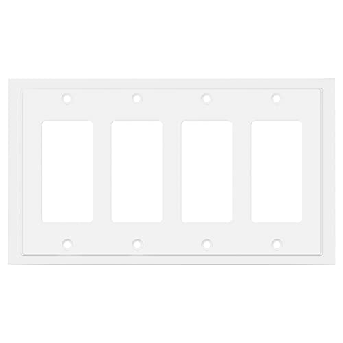 Henne Bery Modern Edge Decorative Wall Plate Switch Plate Outlet Cover, Durable Solid Zinc Alloy (Quad Decorator, White) - Image 1