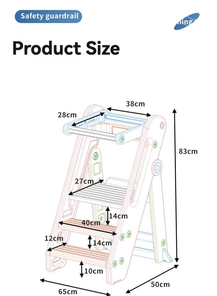 RUCUIAPE Step stool foldable adjustable Montessori learning tower, baby walking chair, children's climbing chair, step stool Ramadan gift - Image 5