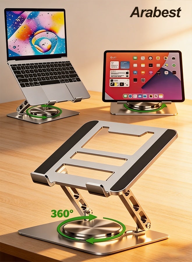 Arabest Adjustable Laptop Stand for Desk Ergonomic Riser with 360° Rotating Base Foldable Notebook Computer Holder Compatible MacBook Air Pro Dell XPS More 10-17" Laptops - Image 1