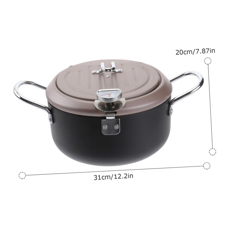 Japanese Style Deep Frying Pan with Thermometer Oil Filtration Rack and Lid Kitchen Cooking Tool - Image 3