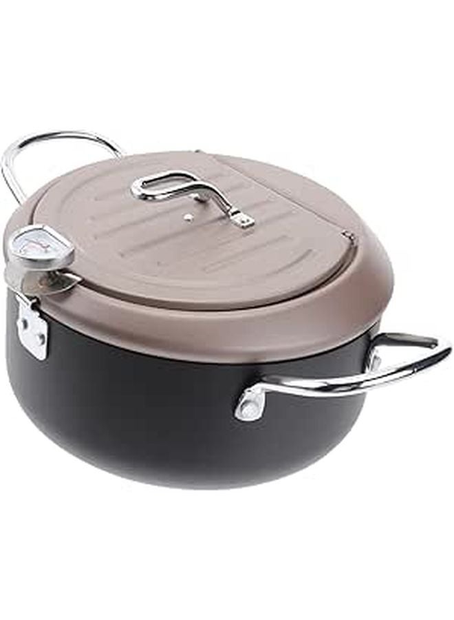 Japanese Style Deep Frying Pan with Thermometer Oil Filtration Rack and Lid Kitchen Cooking Tool - Image 1