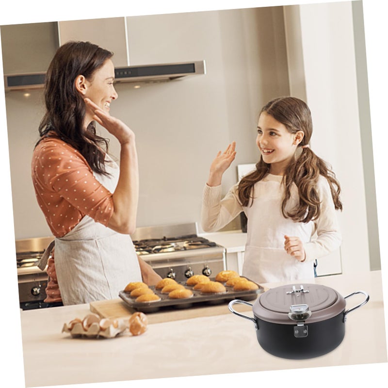 Japanese Style Deep Frying Pan with Thermometer Oil Filtration Rack and Lid Kitchen Cooking Tool - Image 5